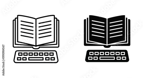 Open book positioned above a keyboard for education or digital learning concept design