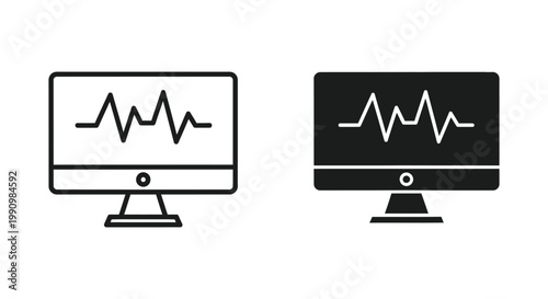 Computer monitor showing a heart rate EKG line for medical monitoring or health data