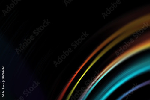 Vibrant neon light curves flowing through dark space with high motion.