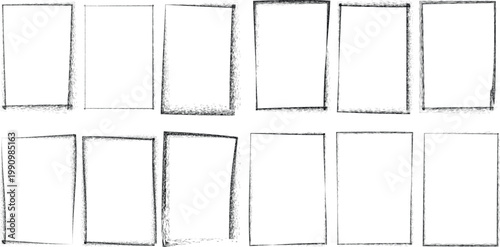 Set of vector border frames with rough edges . Rectangular frame template collection . distress texture . Grunge tiny frame borders isolated on the background . Rough edges effect
