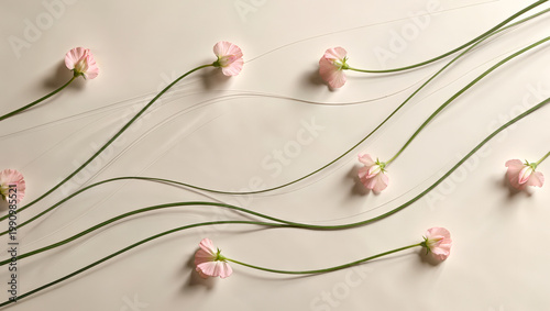 Minimal Sweet Pea Stems with Flowing Lines on Neutral Matte Background