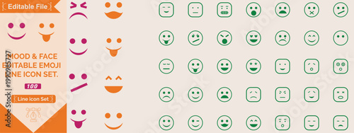 Minimal emoji faces outline icon set doodle emoticons vector illustration isolated on white A comprehensive set of line art emoji icons, depicting various facial expressions from happy to sad.