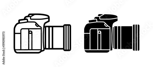 Digital SLR Camera Icon Set with Outline and Solid Styles