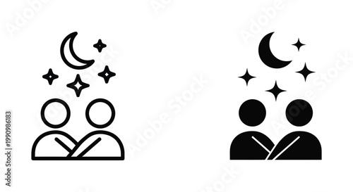 Night time sleep icon set with moon and stars for rest relaxation and dream concepts