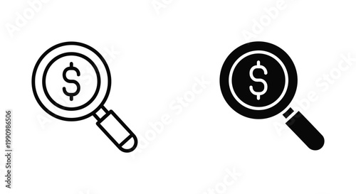 Magnifying glass with dollar sign icon for financial research and investment analysis tools