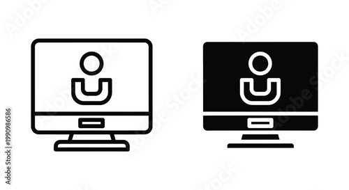 Computer monitor with video call icon for remote meeting and online communication software