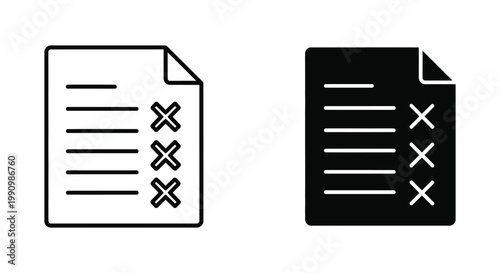 Document page with three crosses symbol for error or cancellation status icon set