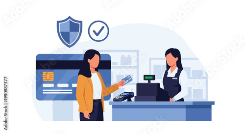 Flat style vector illustration of person making payment with credit card and receipt icons, representing digital transaction, online shopping, and financial processing system