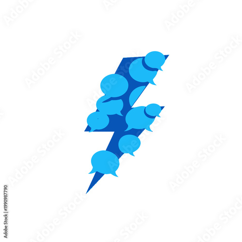 Blue speech bubbles in a lightning bolt.