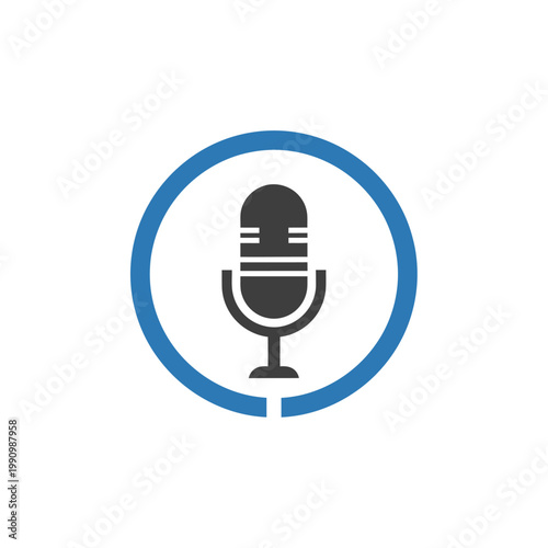 Microphone icon in blue circle symbol.