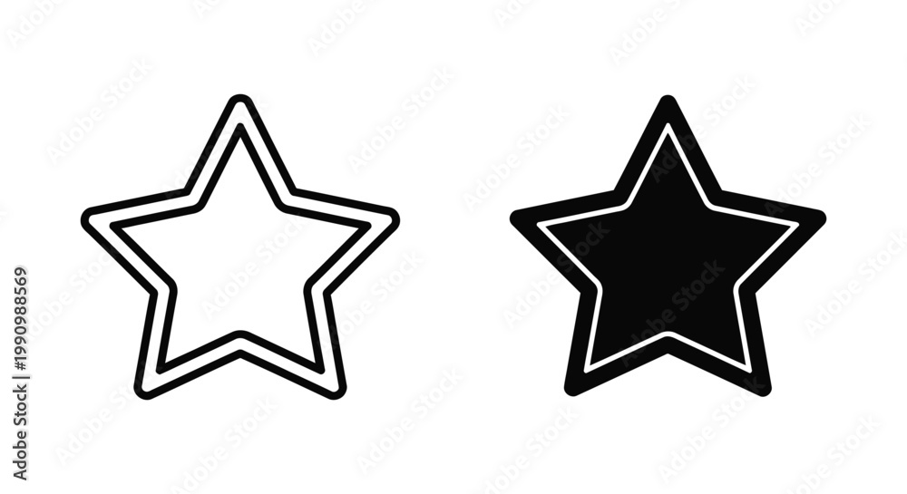 Fototapeta premium Five pointed star icon in linear and solid black vector style for ui design