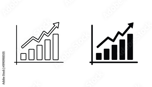 Rising bar chart with trend line and upward arrow icon set for performance tracking and business analytics visualization