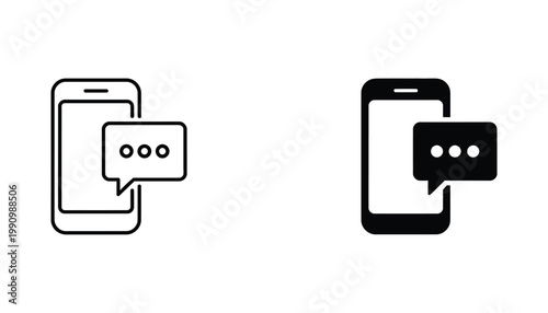 Smartphone mobile device with speech bubble notification icon set for instant messaging and customer support communication systems