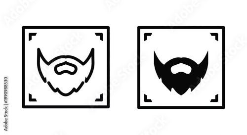 Beard grooming icon in a square frame in linear and solid black vector illustration