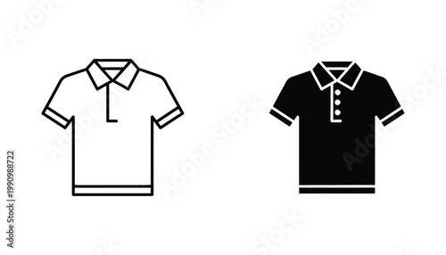 Classic polo shirt icon set in outline and solid black for clothing retail fashion store or textile industry branding design