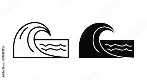 Crashing ocean wave vector icon in outline and solid styles for surf and nature design