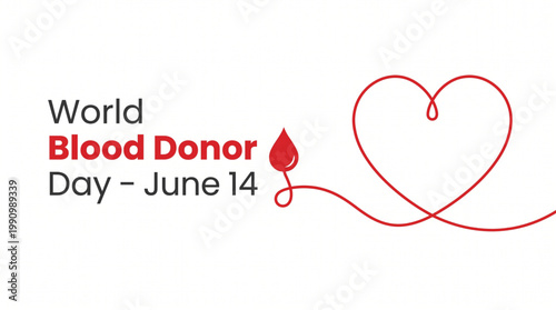 World blood donor day awareness concept with heart line and drop icon design on clean background for healthcare campaign promotion and life saving message