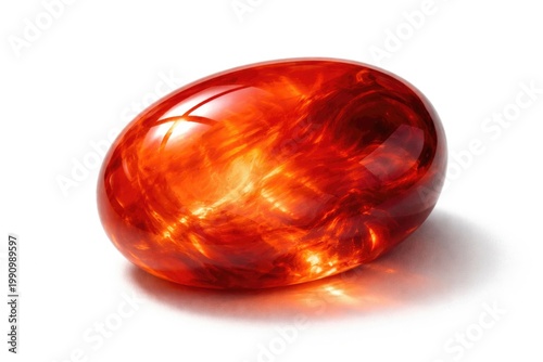 Bright carnelian gem featuring warm orange and ruby red tones on a clean white background