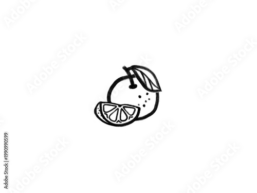 Принти на полотні Orange fruit with slice line art drawing