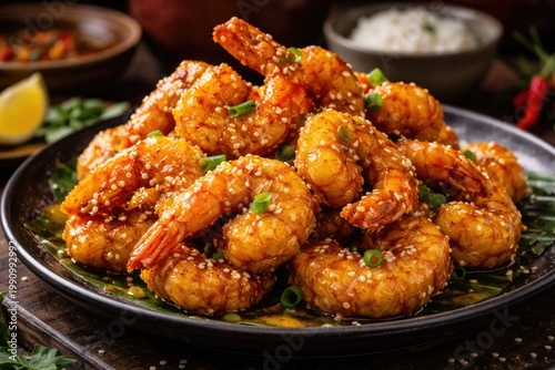 Tangy mustard fried shrimp offering a flavorful Chinese culinary experience