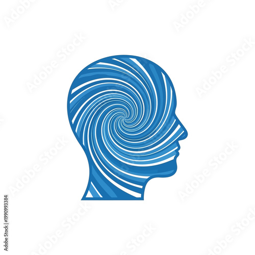 Blue swirling human head silhouette icon.