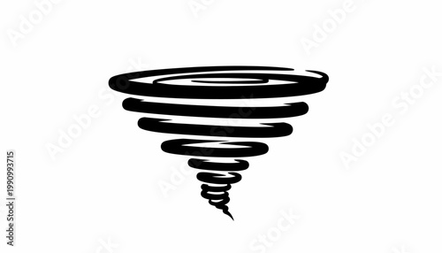 A black swirling illustration of a tornado.