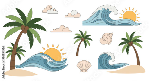 A relaxing scene with a palm tree and hammock evokes tranquility and escapism, perfect for travel marketing or promoting a sense of peaceful leisure.