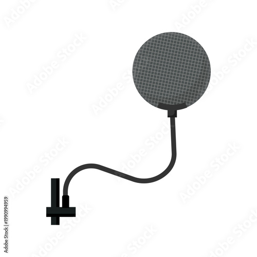 Vector illustration of a studio pop filter on flexible mount. Audio recording accessory for microphone protection, podcasting, streaming, and vocal sound control.