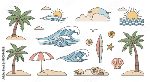 A cheerful palm tree stands on a sandy beach, evoking feelings of relaxation and escape. Ideal for travel promotions and website design.