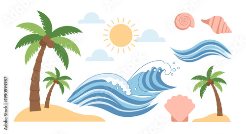 A stylized illustration of a palm tree rooted in sand, evoking feelings of tranquility, escape, and warm summer days. Ideal for travel promotions and 