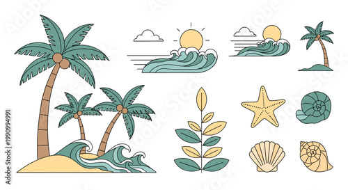 A cheerful, stylized illustration of a palm tree and sand, perfect for travel branding or adding a tropical vibe to marketing materials and website de