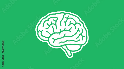 Green background illustration of a brain with white outline and green details.