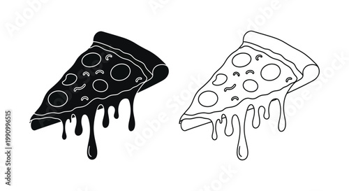 Two pizza slices one solid and one outline a striking silhouette