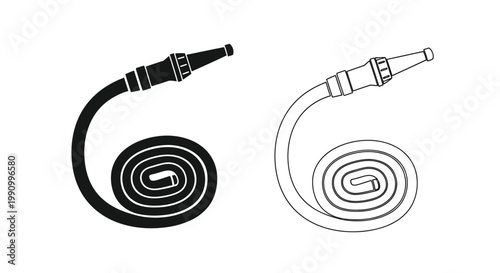 Two coiled fire hoses shown in contrasting styles a silhouette