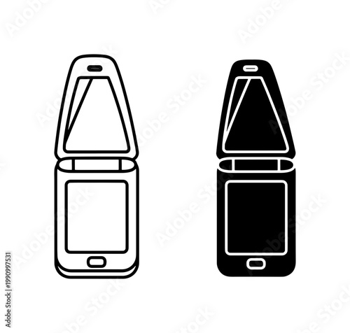 Retro Flip Phone Icon Set in Outline and Solid Style