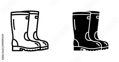 Rubber Boots Icon Set for Gardening and Rain Protection