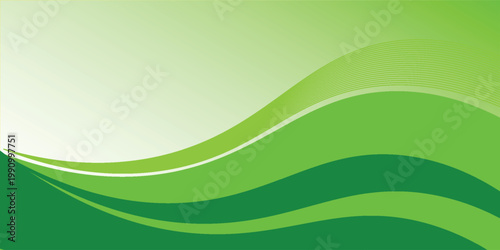Abstract White and Green wave wide background banner. vector