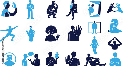 Human poses and gestures icons diverse people actions activities set.