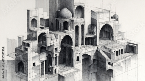 Intricate Middle Eastern Architecture With Arches Domes And Towers On White Background For Cultural Heritage Concepts