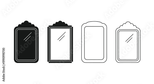 Four mirror variations displayed with differing outlines a black silhouette