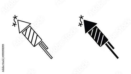 Firework rocket icon with sparks for celebration and pyrotechnic design projects in outline and solid glyph styles