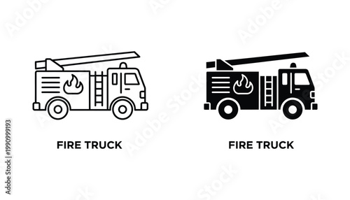 Fire truck emergency vehicle icon for firefighting and rescue services branding or safety interface design