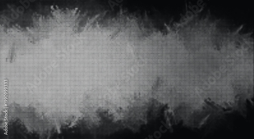 Abstract monochrome grunge splatter halftone dots pattern vector design element for distressed background and texture.