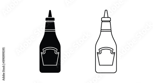 Two ketchup bottles depicted in contrasting styles a bold silhouette