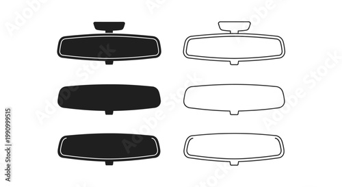 Black and white automotive rearview mirror designs in a contrasting silhouette