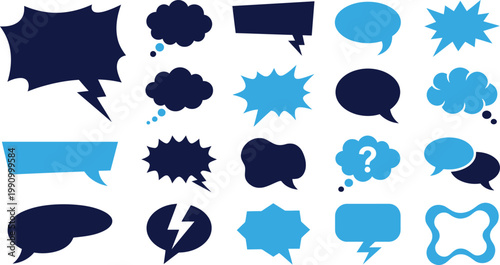 Speech bubble shapes and icons for comic books and graphic design.