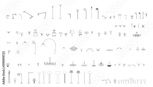 Desk Lamps Collection – Modern Office and Study Table Lighting Clean CAD-Style Vector Illustration Isolated on White Background, EPS 10