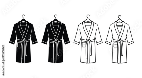 Four bathrobes hanging showcasing different styles a clean silhouette