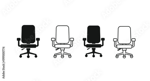 Four office chairs depicted in varying styles a black silhouette
