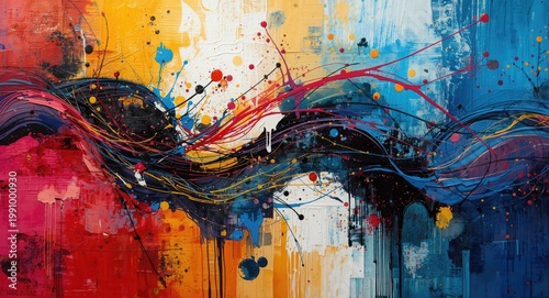 expressive abstract painting with dynamic composition and bright colors